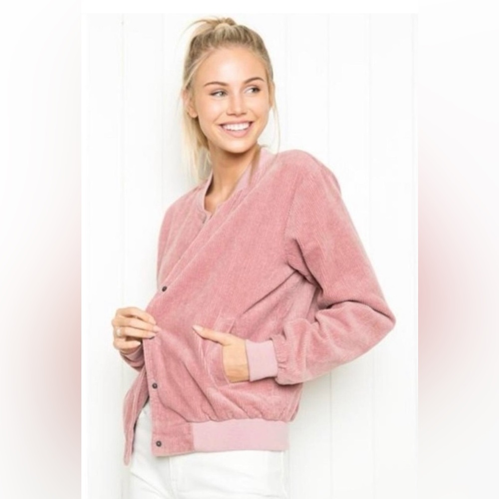 Brandy Melville Pink Corduroy Bomber Jacket